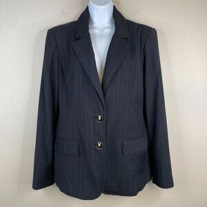 Dana Buchman Longline Blazer Womens 14 Black PINSTRIPE Career Corpcore Jacket
